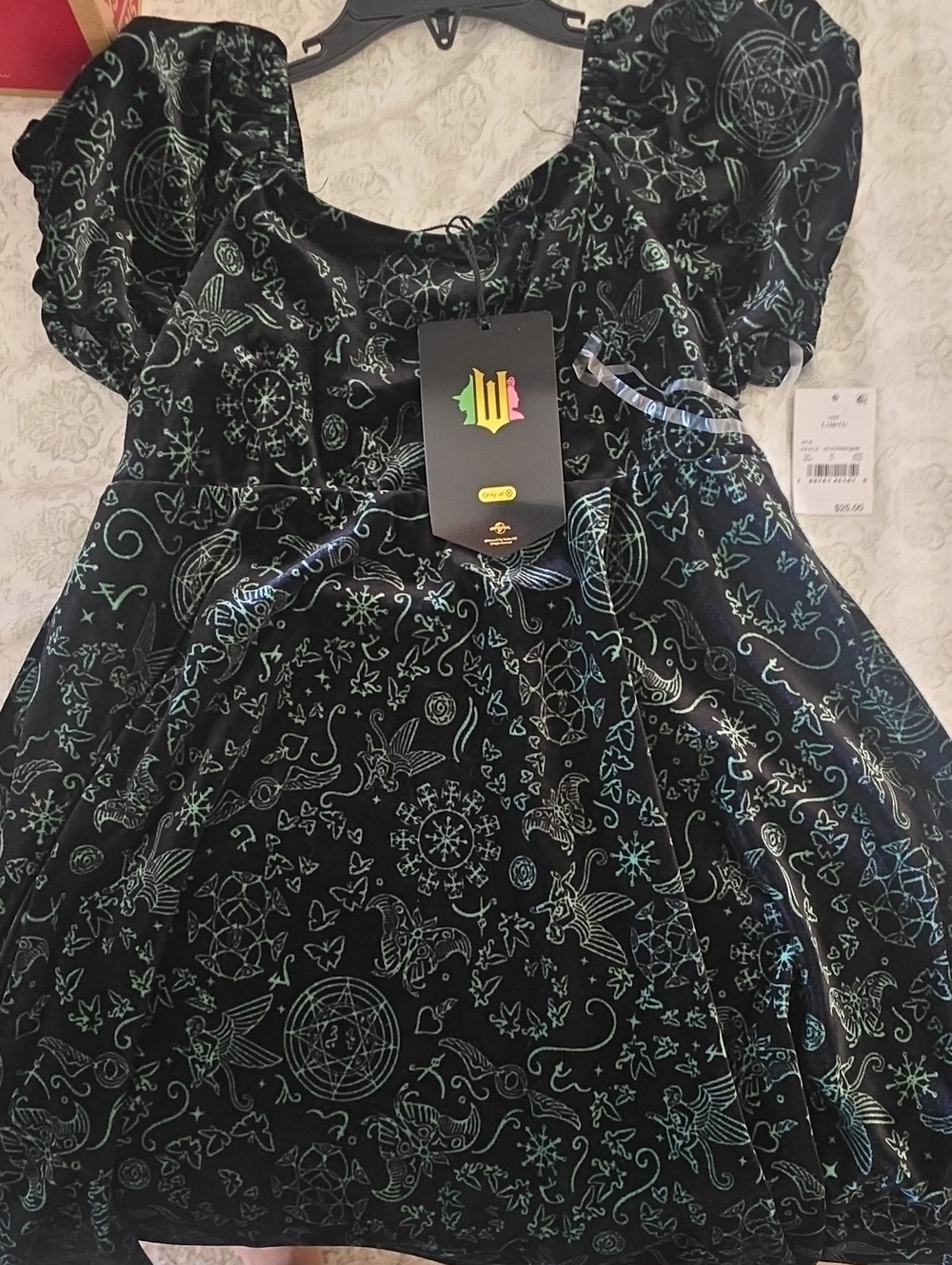 Wicked Kids Black Velvet Dress with Iridescent Celestial Print